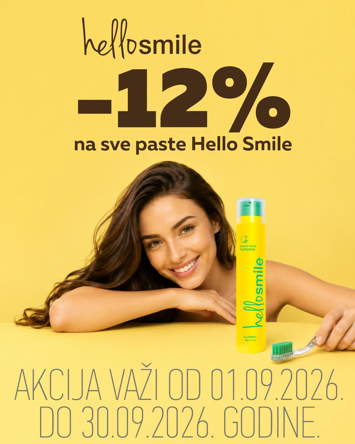 12% popusta na sve Hello Smile paste za zube. 12% popusta na sve Hello Smile paste za zube.